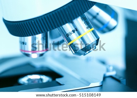 Close-up of medical equipment. microscope. Background