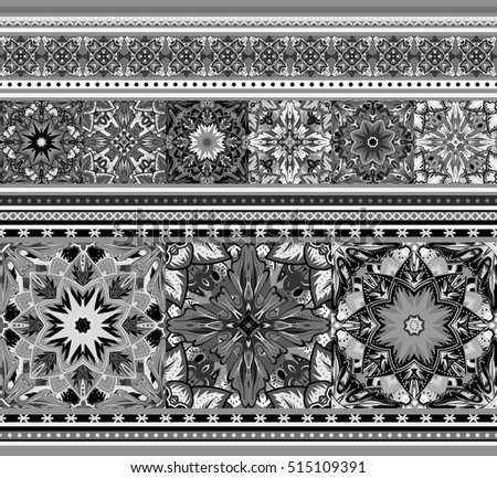 Embroidered good like handmade cross-stitch ethnic Ukraine pattern. Black white seamless background.