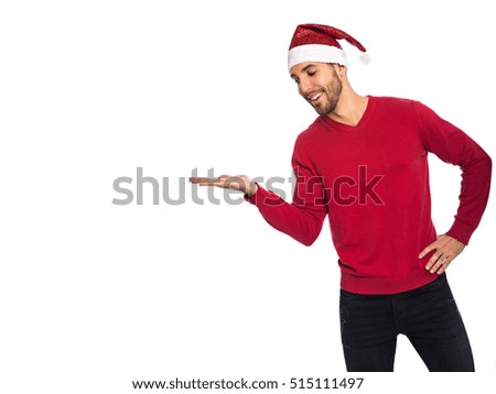 bright picture of handsome man in christmas hat