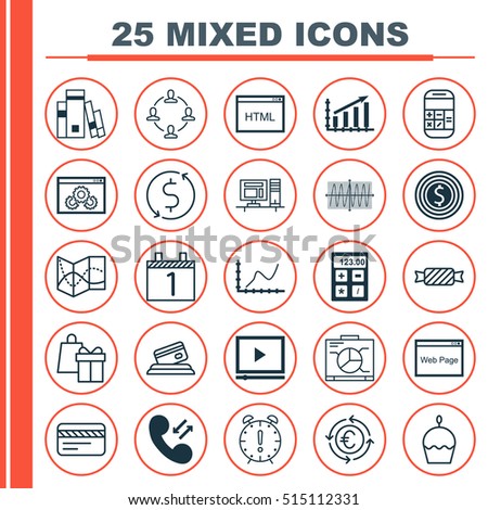 Set Of 25 Universal Editable Icons. Can Be Used For Web, Mobile And App Design. Includes Icons Such As Profit Graph, Sweet, Money Trasnfer And More.