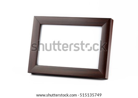 Blank wooden picture frame on white background 