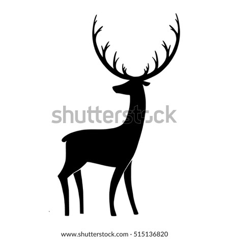 Hand drawn deer silhouette isolated on white background. Vector illustration.