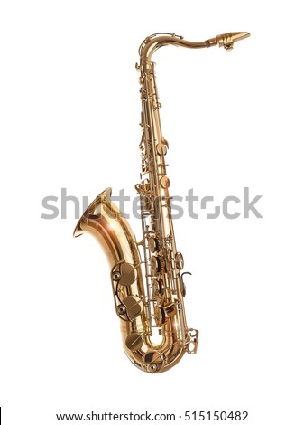 Golden Saxophone isolated on a white background. Royalty-Free Stock Photo #515150482
