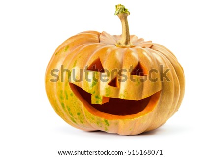 Halloween pumpkin's grin on white isolated background