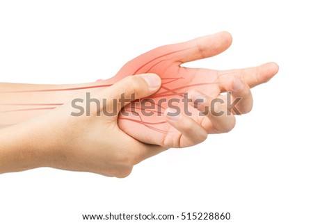 hand nerve pain white background Royalty-Free Stock Photo #515228860