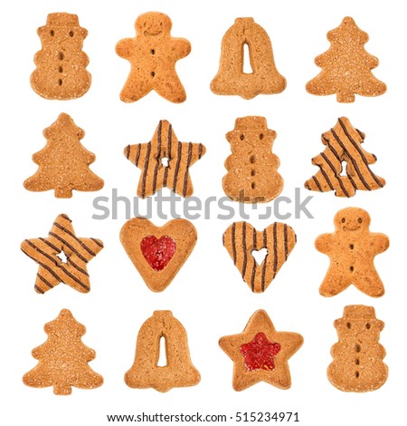 Christmas cookies isolated on white background. Sweet food background decorations