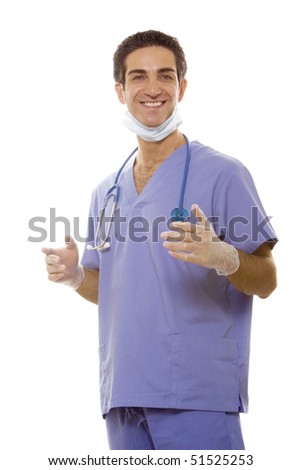 Young doctor with stethoscope and mask