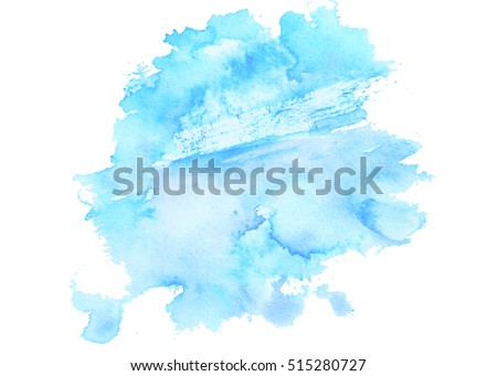 Watercolor texture. Hand-drawn blob, spot, splash. Winter Christmas and New Year xmas theme. Blue colors abstract background.