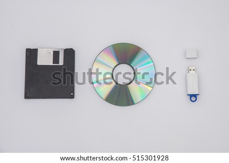 evolution of Technology from floppy disc,  CD rom and USB pen