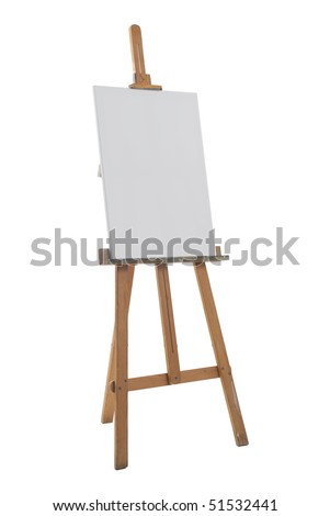Clean canvas on a easel isolated on a white background.