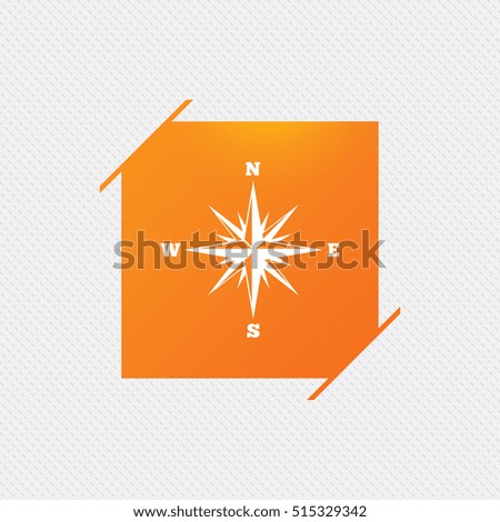 Compass sign icon. Windrose navigation symbol. Orange square label on pattern. Vector