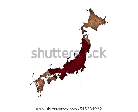 Map and flag of Japan on rusty metal