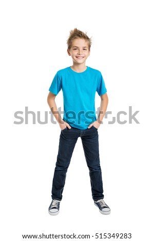 Portrait of happy joyful beautiful boy isolated on white background Royalty-Free Stock Photo #515349283