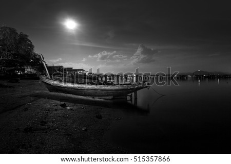 Shipwreck at twilight in Sattahip Bay,Chonburi Thailand