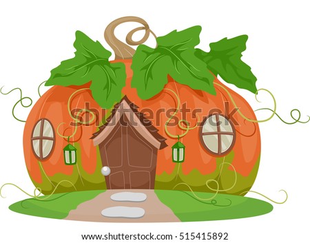 Colorful and Whimsical Illustration of a Fancy House Shaped Like a Pumpkin
