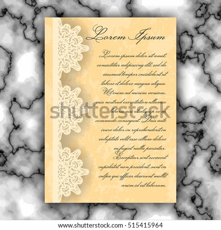 Wedding invitation or greeting card with vintage lace ornament. Mock-up for laser cutting. Vector illustration