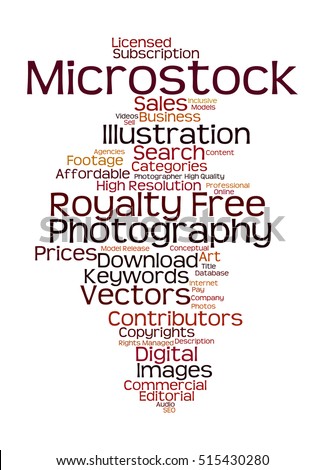 Word cloud illustrating the prime concept of Micro-stock photography and the relevant words associated with it