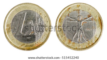 One euro coin on the white background (Italy)

