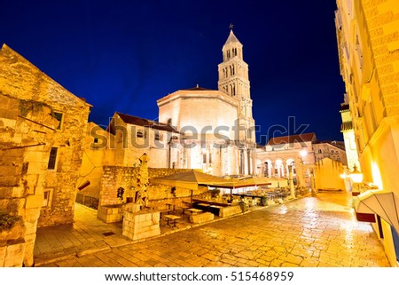 Split cathedral and architecture evening view, UNESCO world heritage site in Dalmatia, Croatia Royalty-Free Stock Photo #515468959