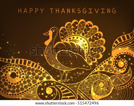 A beautiful banner or poster of happy thanksgiving day with line art turkey bird.