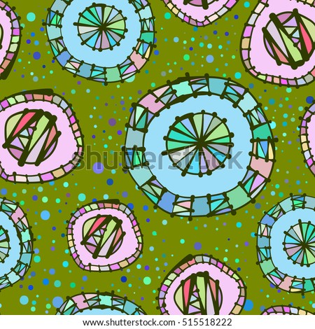 Bright colored drawing objects, lines, abstraction. Vector seamless pattern.