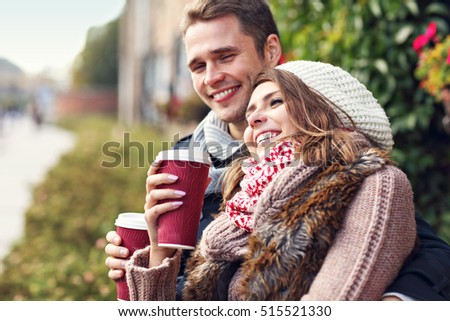Picture showing young couple on date in the city