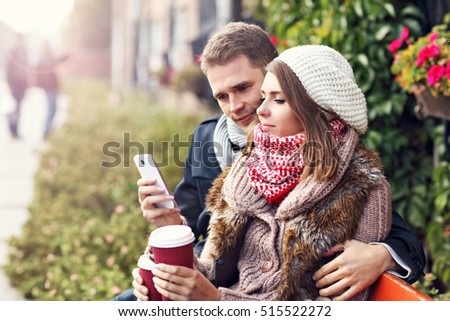 Picture showing young couple on date in the city