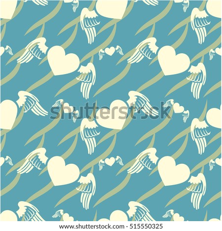Seamless pattern with flying hearts. Raster clip art.