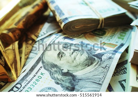 Money Close Up With Gold Bar Stock Photo High Quality 