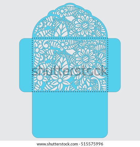 Wedding invitation or greeting card with abstract ornament. Vector envelope template for laser cutting. Paper cut card with silhouette.