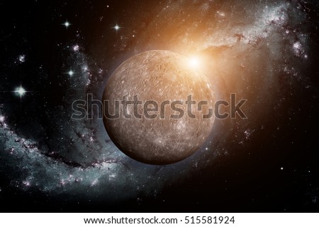 Solar System - Mercury. It is the smallest and closest to the Sun of the eight planets in the Solar System, with an orbital period of about 88 Earth days. Elements of this image furnished by NASA. Royalty-Free Stock Photo #515581924