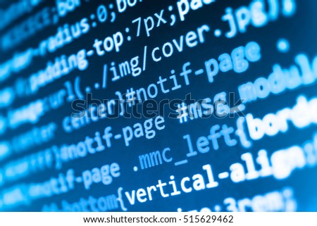 Programming code typing. Programming code on computer screen. Mobile app developer. Abstract screen of software. Software source code. Digital technology on display. Coding script text on screen. 
