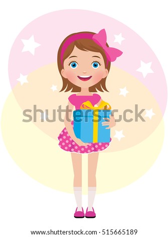 Vector Illustration of a cute little child girl holding a birthday gift