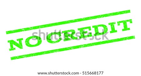 No Credit watermark stamp. Text tag between parallel lines with grunge design style. Rubber seal stamp with dirty texture. Vector light green color ink imprint on a white background.