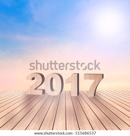 Close-up 2017 Text wood texture with beautiful sunset sky. High resolution picture of blank space for vinyl card roll up sunrise creativity seamless design teak idea happy new year art view point