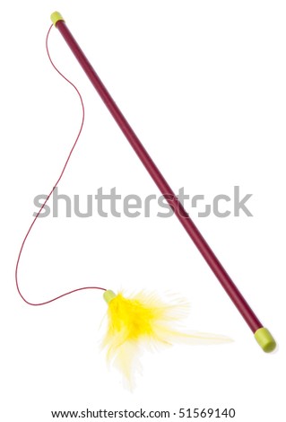 Cat Toy with a Yellow Feather Isolated on White. Royalty-Free Stock Photo #51569140