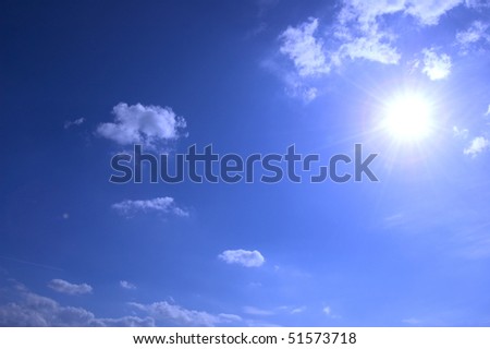 Blue sky and sun conceptual image. Picture of clean summer sky.