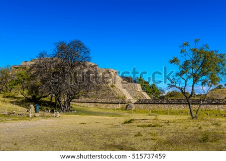 View of Monte Alban, a large pre-Columbian archaeological site, Santa Cruz Xoxocotlan Municipality, Oaxaca State.  UNESCO World Heritage