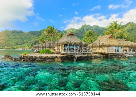 The Beautiful sea and resort in Moorea Island at Tahiti PAPEETE, FRENCH POLYNESIA. Royalty-Free Stock Photo #515758144