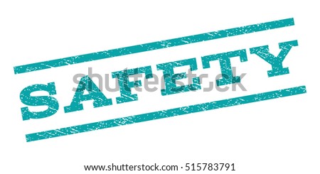 Safety watermark stamp. Text tag between parallel lines with grunge design style. Rubber seal stamp with dust texture. Vector cyan color ink imprint on a white background.