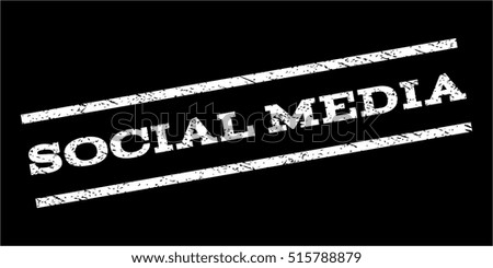Social Media watermark stamp. Text tag between parallel lines with grunge design style. Rubber seal stamp with scratched texture. Vector white color ink imprint on a black background.