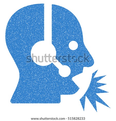 Operator Speech grainy textured icon for overlay watermark stamps. Flat symbol with unclean texture. Dotted vector cobalt ink rubber seal stamp with grunge design on a white background.