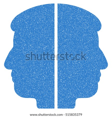 Dual Face grainy textured icon for overlay watermark stamps. Flat symbol with unclean texture. Dotted vector cobalt ink rubber seal stamp with grunge design on a white background.