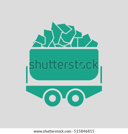 Mine coal trolley icon. Gray background with green. Vector illustration.