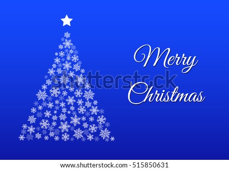 Christmas tree made of snowflakes with wishes on blue background. Vector.