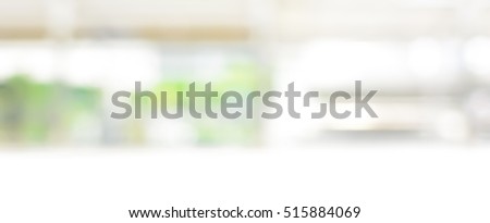 Blur white green abstract panoramic banner background from kitchen window