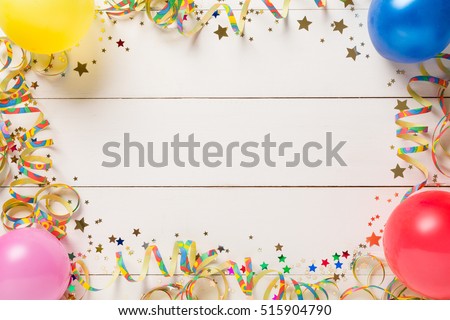 Decoration for the party. design concept. wooden white background. Top view.