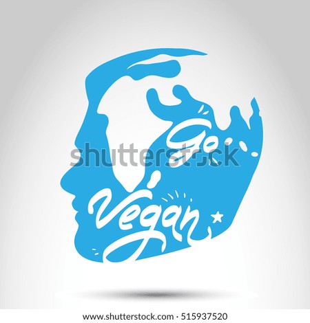 Poster "Go Vegan" with abstract human head silhouette logo. Vector isolated illustration