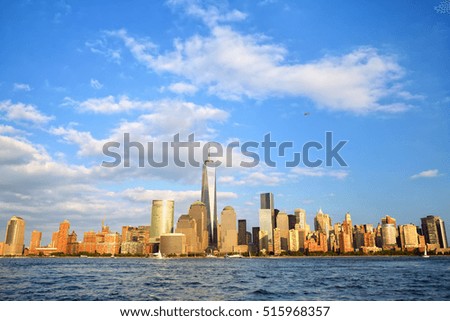 Lower Manhattan skyscrapers before sunset, New York City