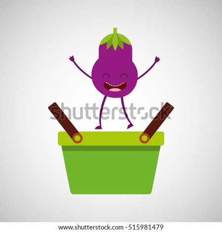green basket market and cheerful eggplant vector illustration eps 10